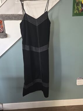 Massimo Black Midi Slip Dress with White Contrast Stitching